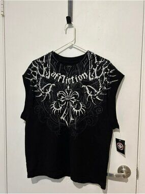 Affliction black & white sleeveless shirt